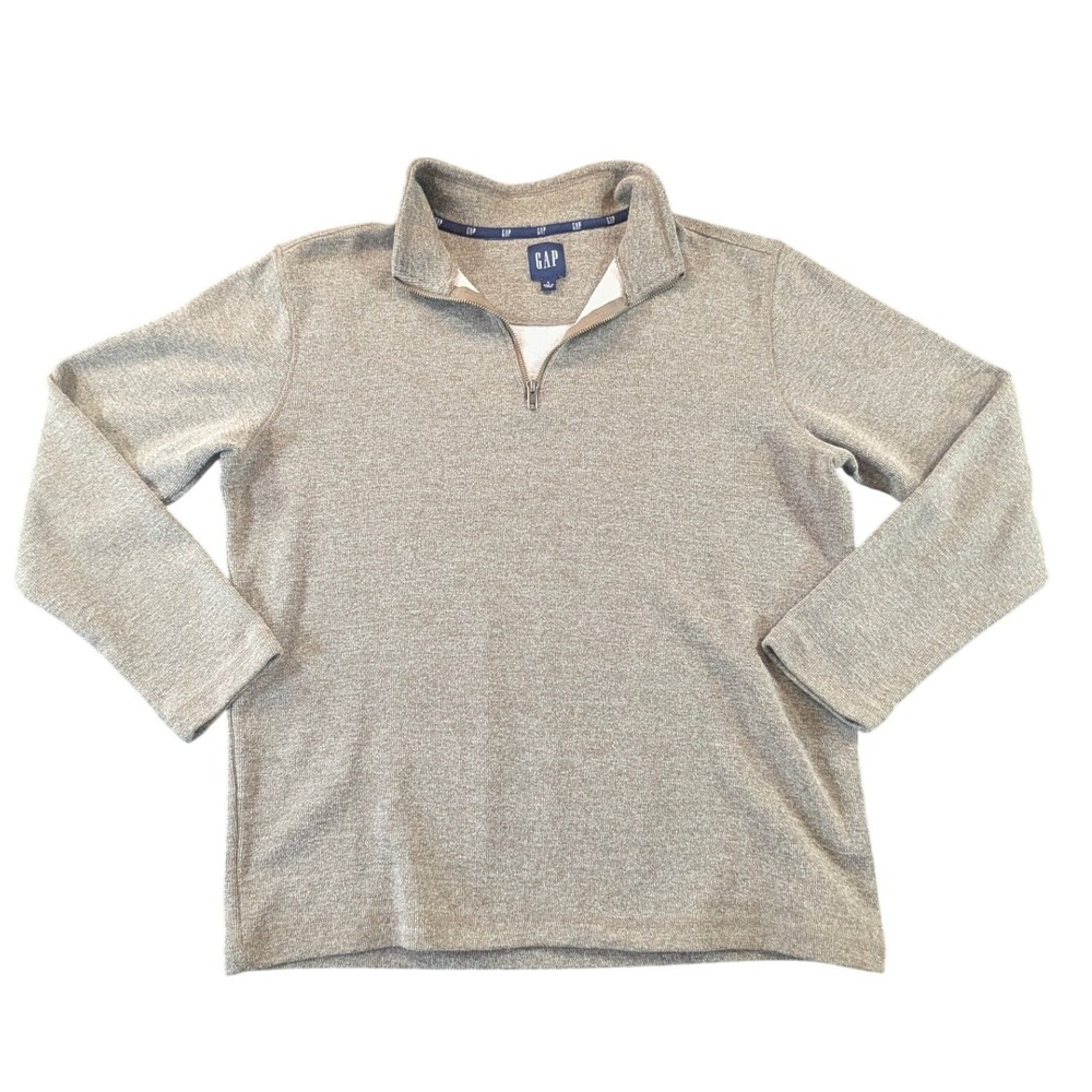 GAP Mens Quarter Zip Pullover Sweater Brown Heather Large Mock Neck Casual
